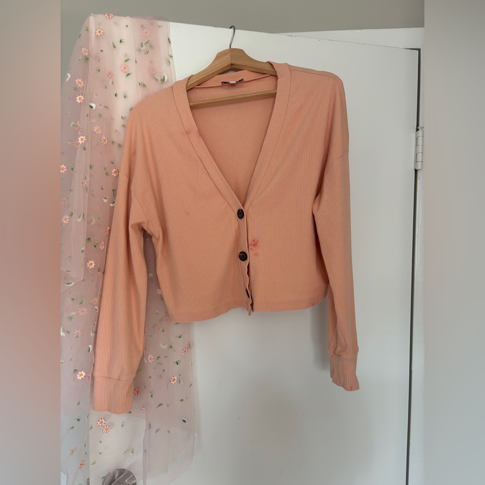 Peach Button-Up Cardigan